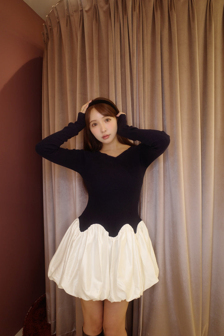 ミストレアス　Scalloped Balloon Knit Dress Scalloped Balloon Knit Dress - MISTREASS