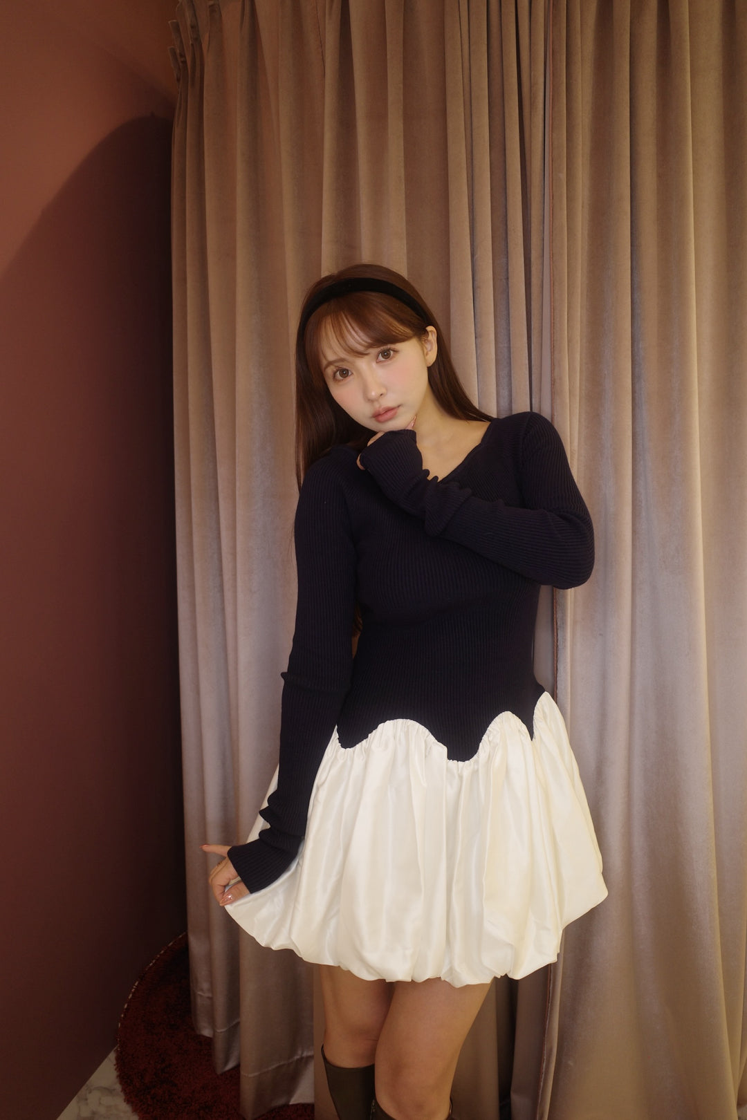 ミストレアス　Scalloped Balloon Knit Dress Scalloped Balloon Knit Dress - MISTREASS
