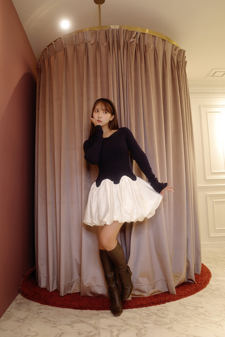 ミストレアス　Scalloped Balloon Knit Dress Scalloped Balloon Knit Dress - MISTREASS