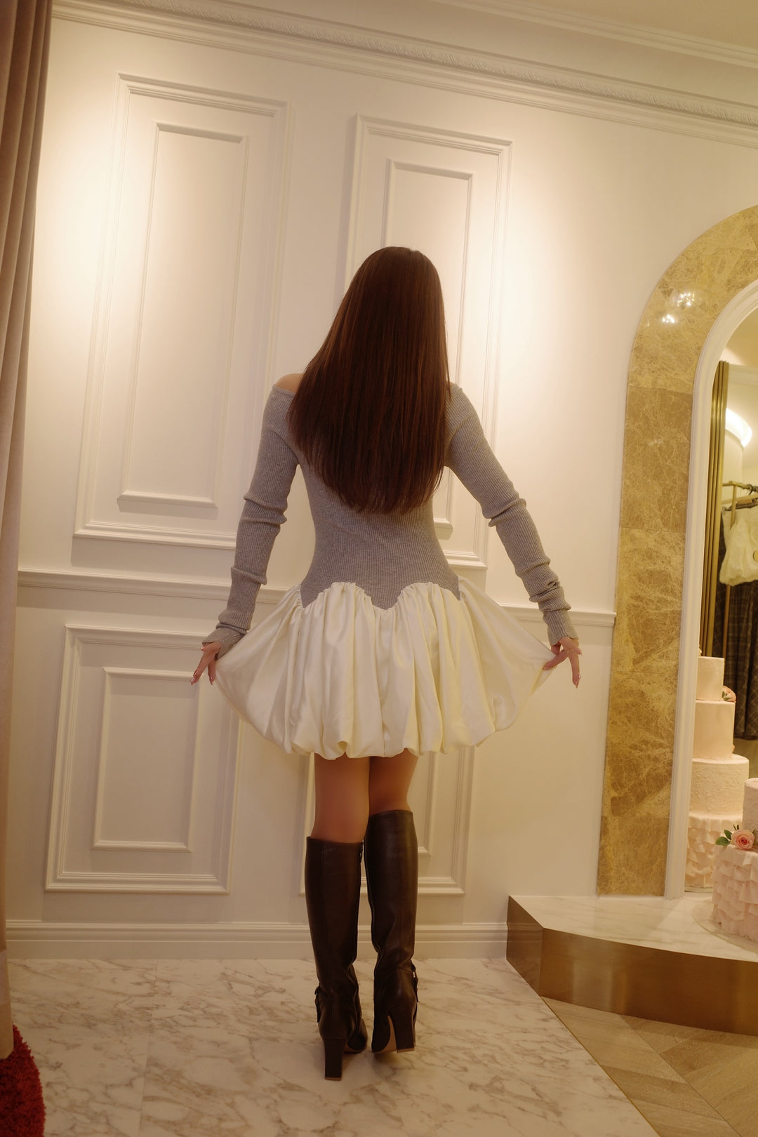 Scalloped Balloon Knit Dress - MISTREASS