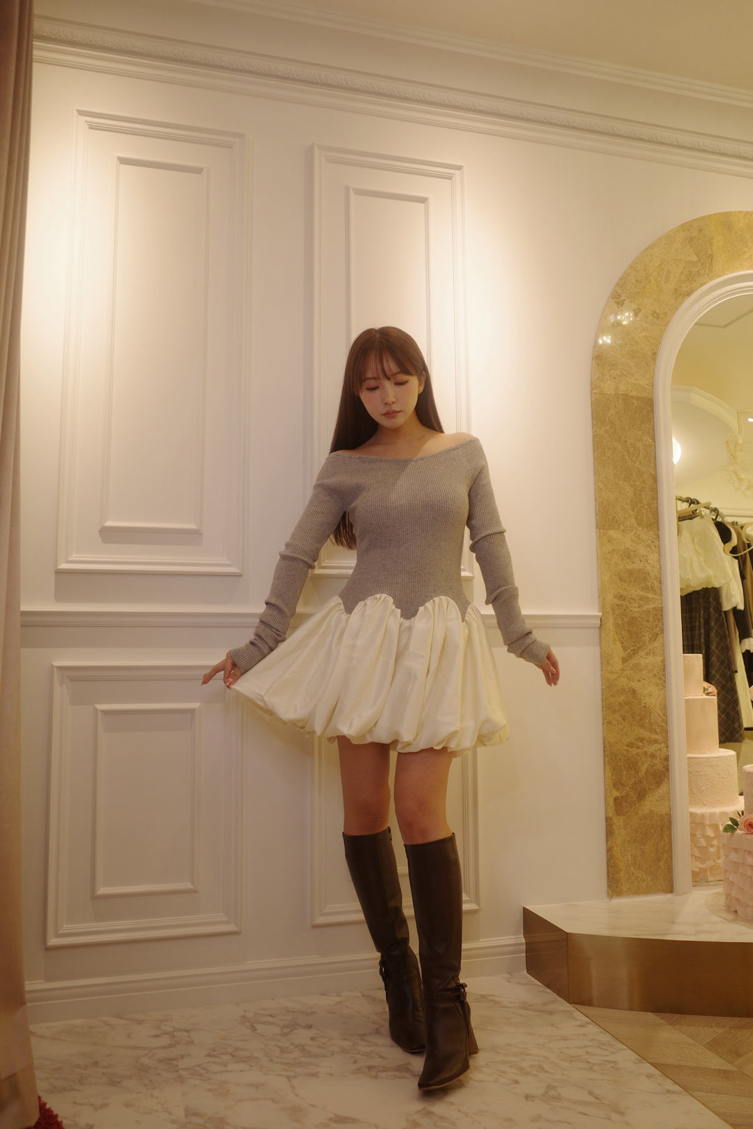 Scalloped Balloon Knit Dress - MISTREASS