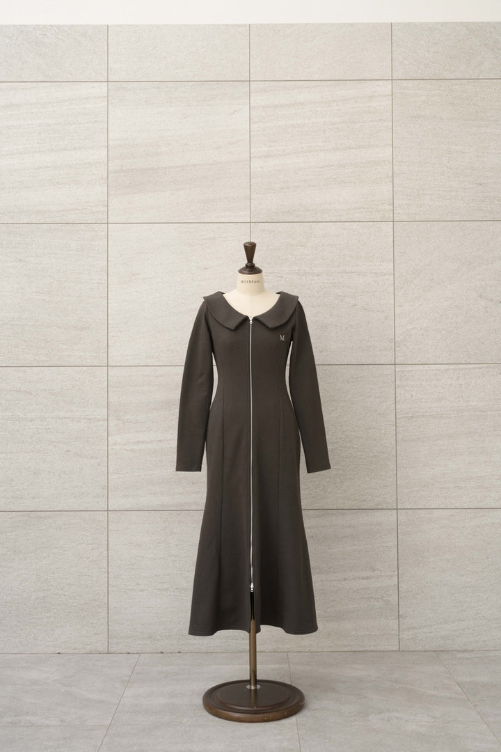 Front Zip Wide Collar Sweat Dress - MISTREASS