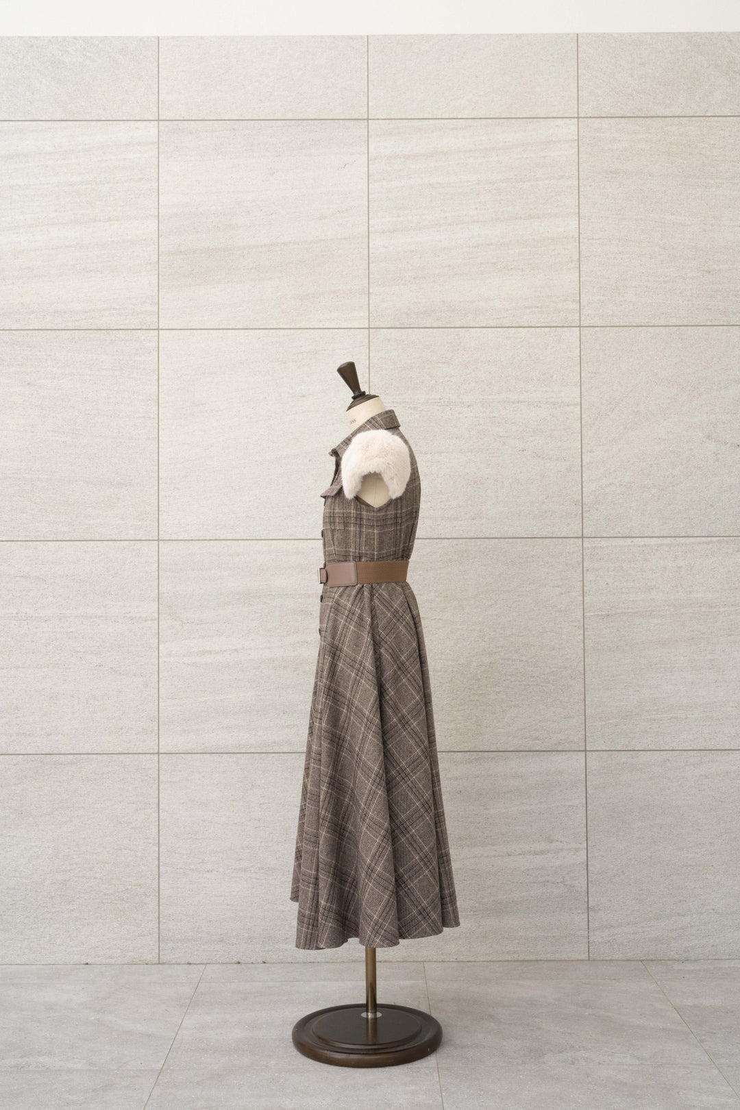 Fur Sleeve Plaid Shirt Dress - MISTREASS