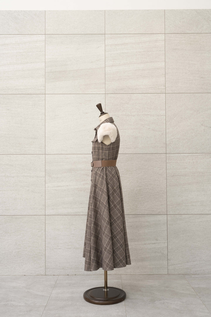 Fur Sleeve Plaid Shirt Dress - MISTREASS