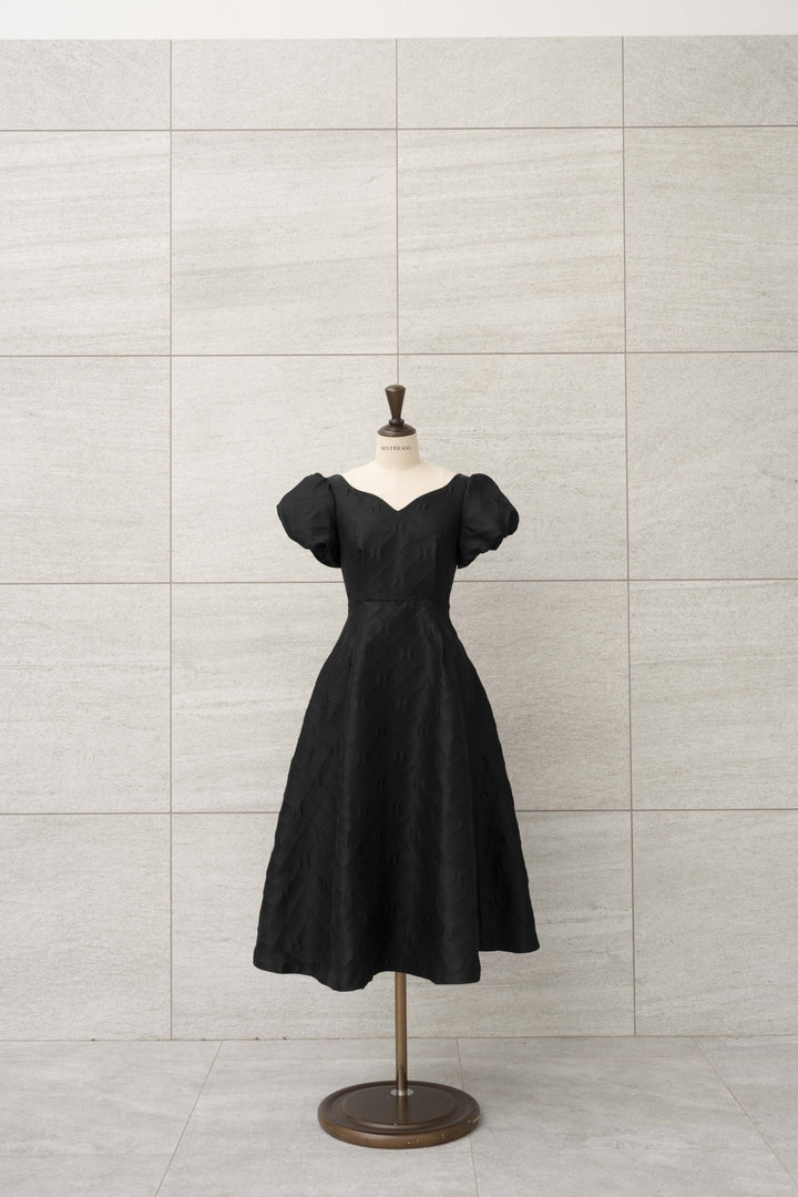 Ribbon Jacquard Mini-Puff Dress - MISTREASS