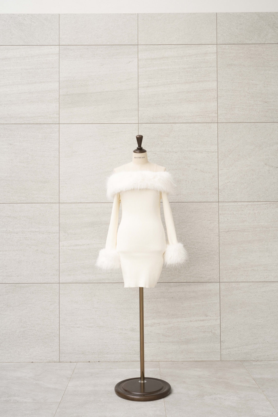 Fur Off Shoulder Knit Mini Dress - MISTREASS