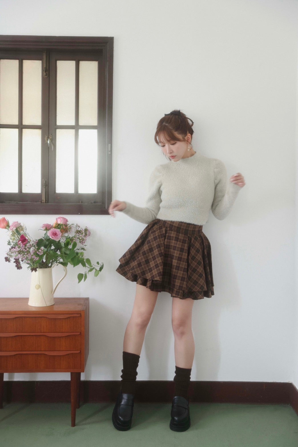 M me eme／High waist check mini skirt(eme10449) | All Item