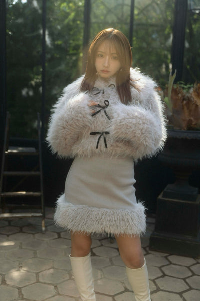 Poodle Fur Ribbon Short blouson