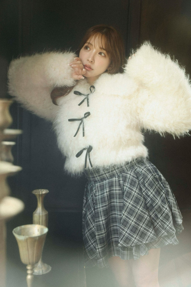 Poodle Fur Ribbon Short blouson