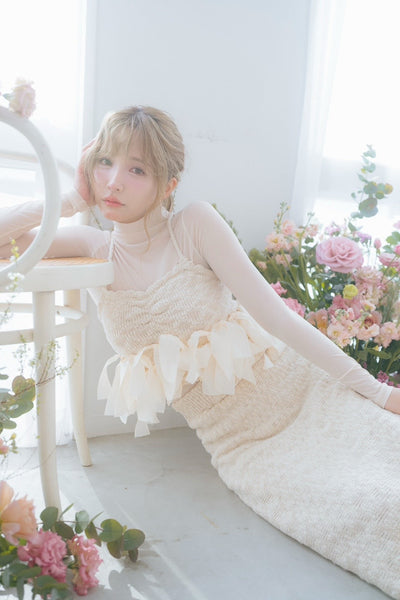 【3月中旬配送】Ribbon Nep Yarn Knit Set Up With Sheer Top