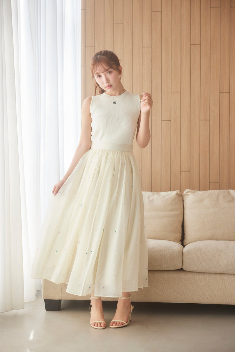 Color Beads Flare Skirt