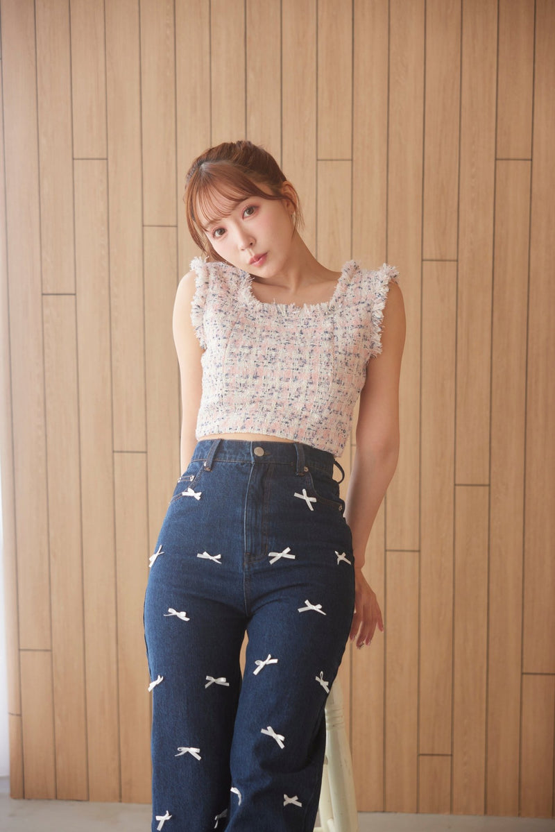 Ribbon Denim Straight Pants