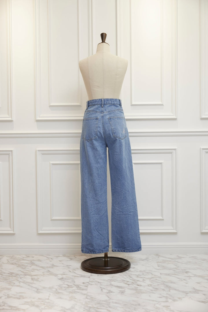 【BULBU-BU】 美品Ribbon Slim Denim Ribbon Denim Straight Pants - MISTREASS