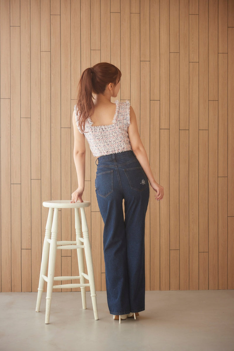 Ribbon Denim Straight Pants