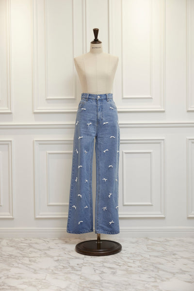 Ribbon Denim Straight Pants