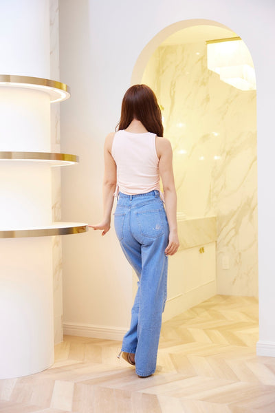 Ribbon Denim Straight Pants