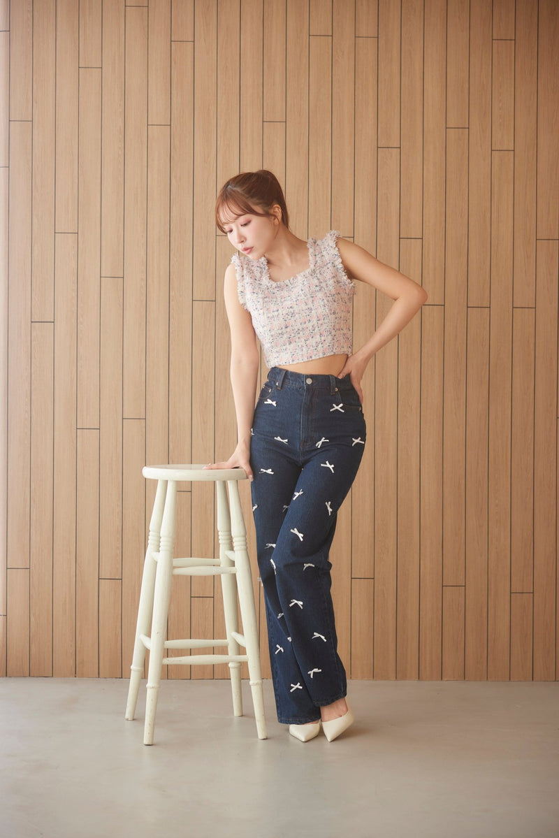 Ribbon Denim Straight Pants