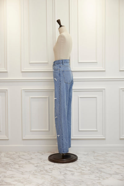 Ribbon Denim Straight Pants