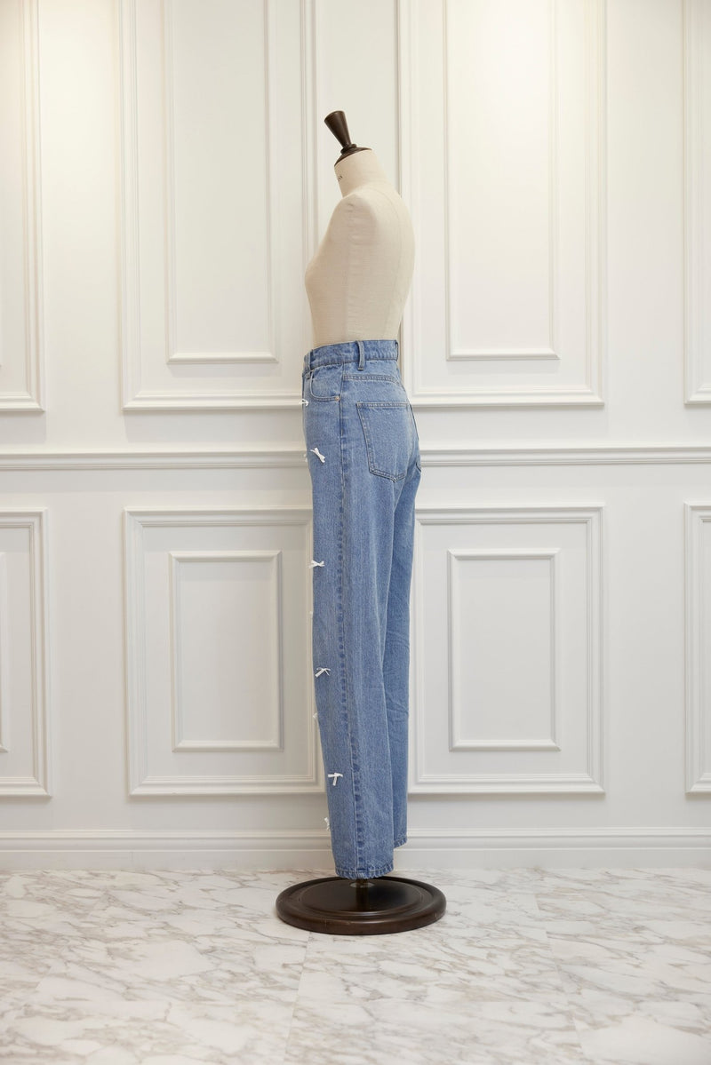 Ribbon Denim Straight Pants