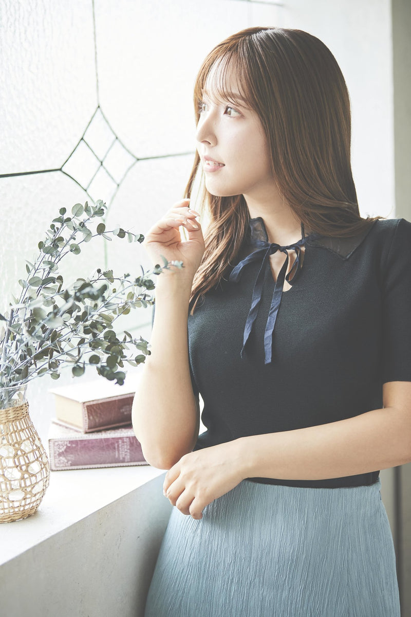 See-Through Neck Knit Top