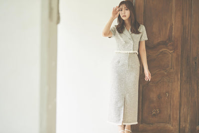 Fringe Tweed Short Jacket & Pencil Skirt