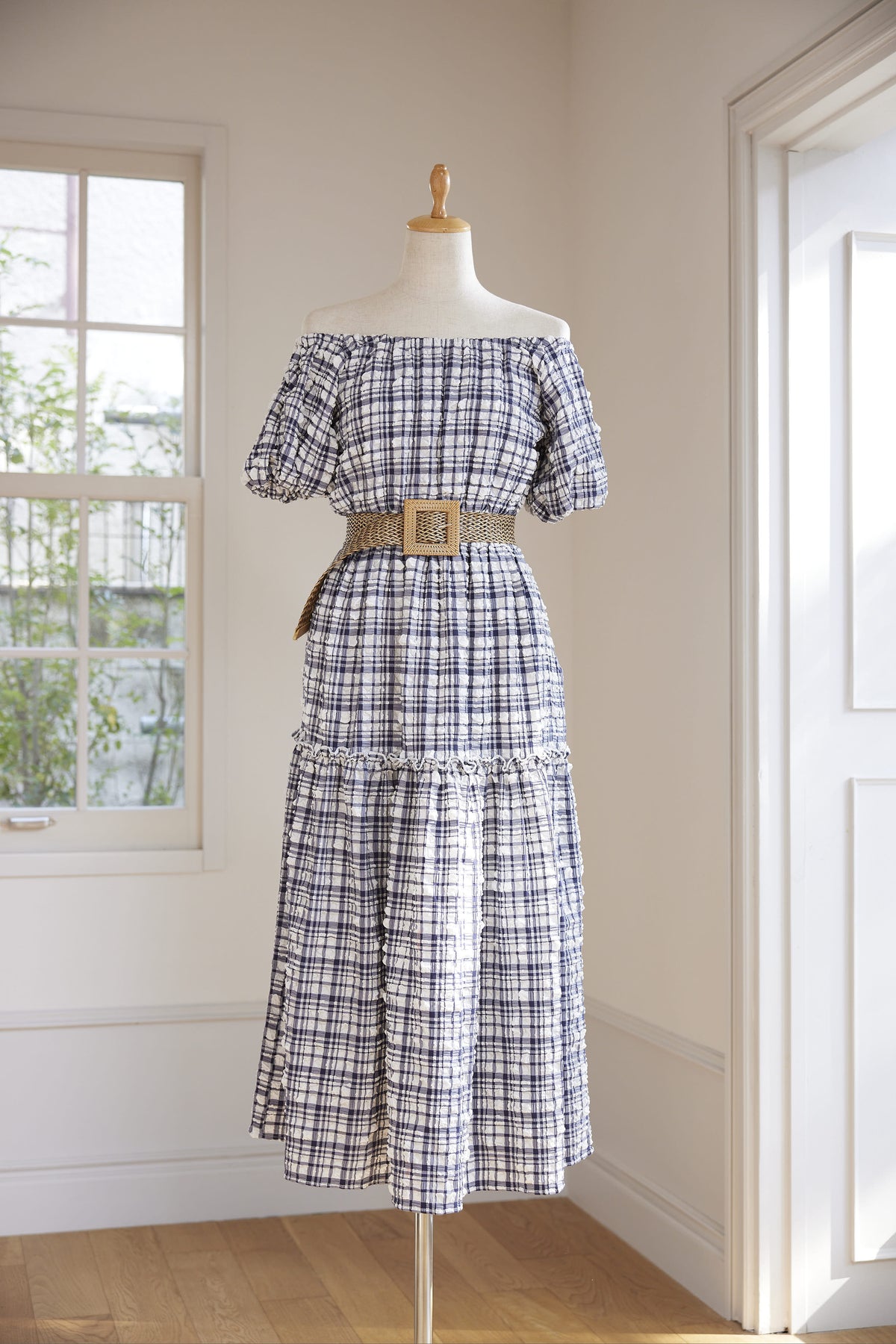 MISTREASS Plaid Sucker Belt Set Dress