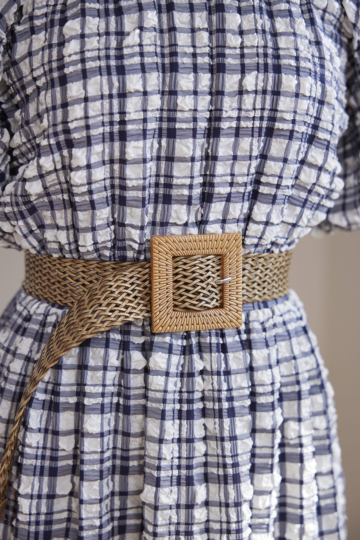 MISTREASS Plaid Sucker Belt Set Dress