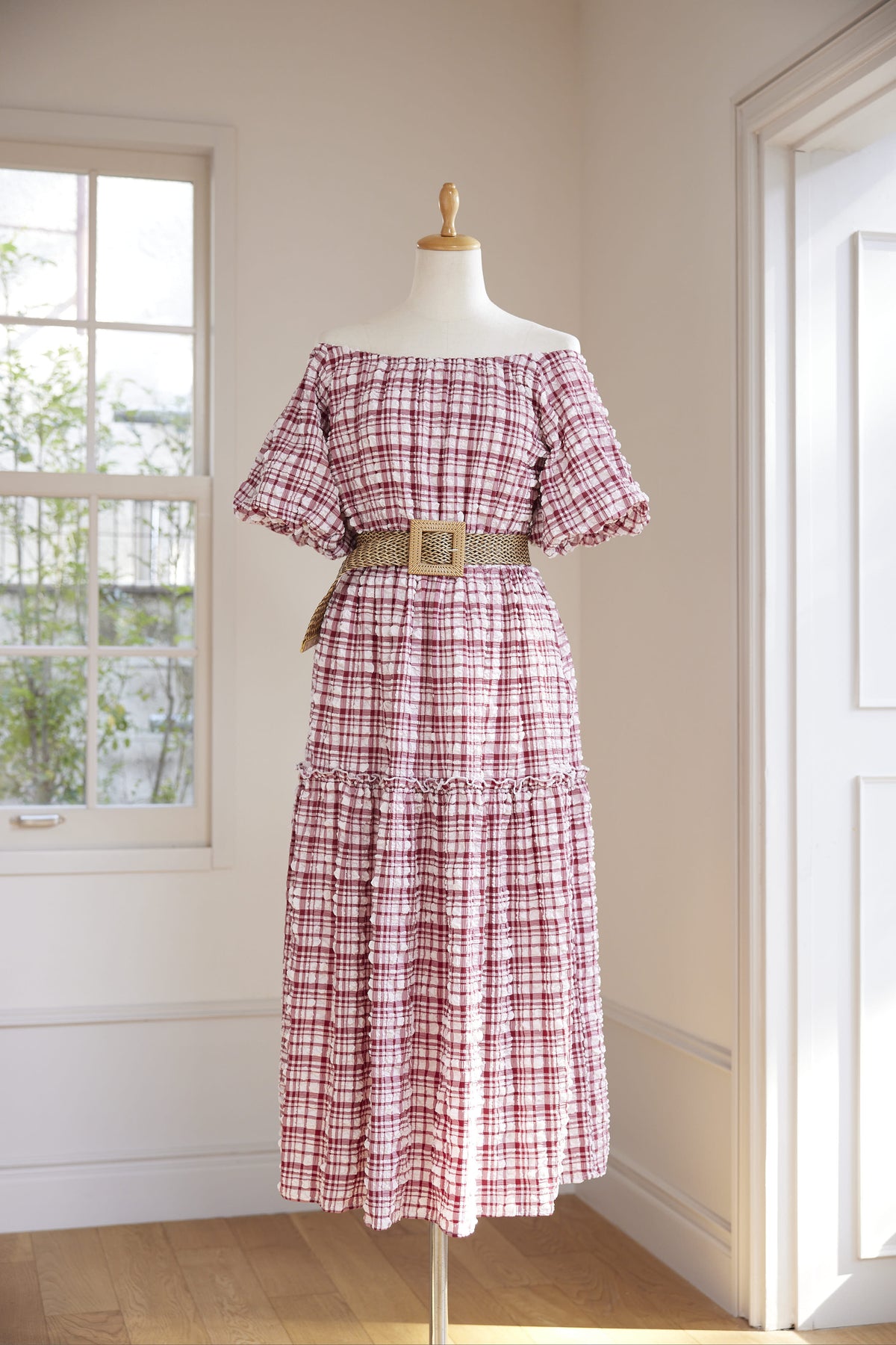 MISTREASS Plaid Sucker Belt Set Dress