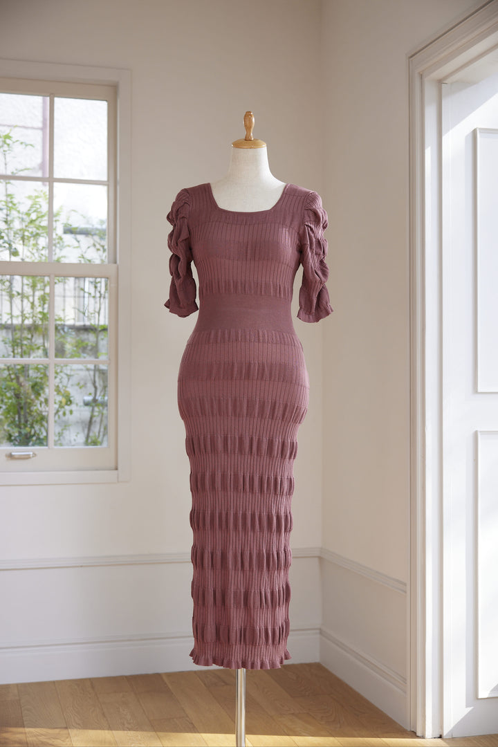 Shirring Border Knitted Dress - MISTREASS