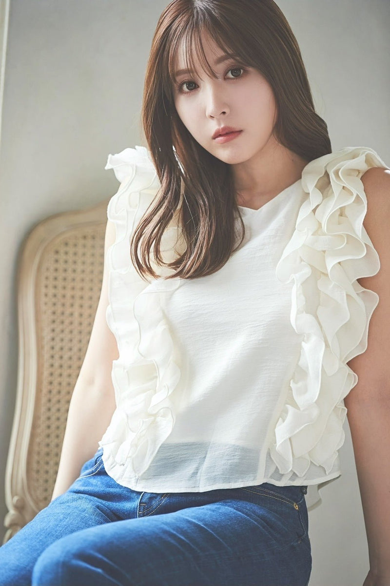 Back Lace-Up Frill Blouse