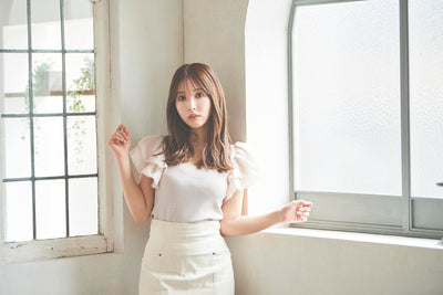 Frill Sleeve Half Milan Rib Knit Top