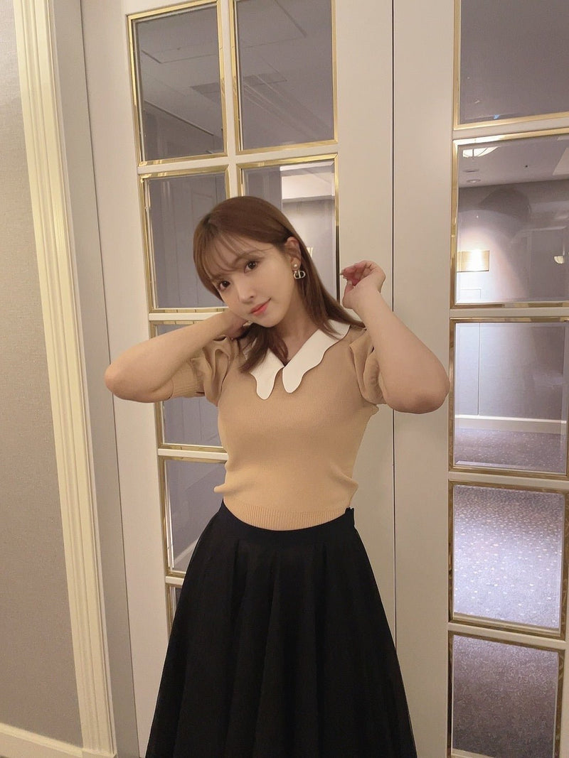 Scalloped Collar Knit Top