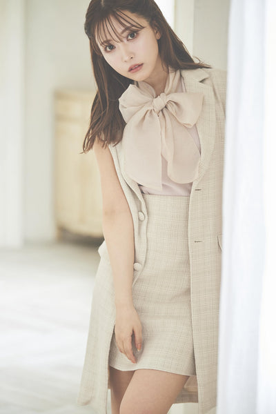 Soft Tweed Long Vest & Mini Skirt