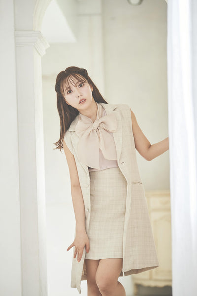 Soft Tweed Long Vest & Mini Skirt