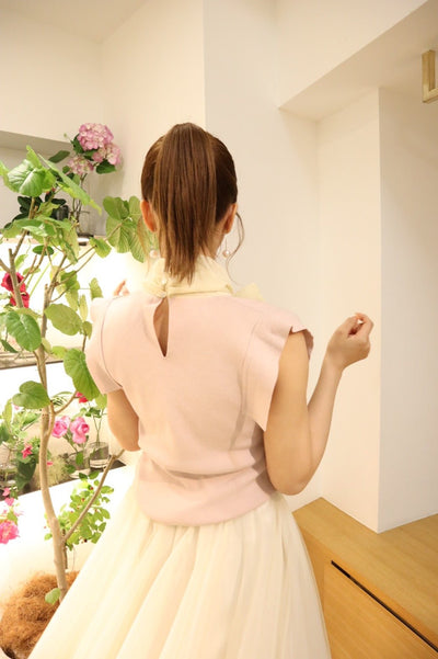 Soft Organdy Ribbon Knit Top