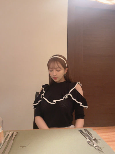 Bycolor Frill Openwork Knit Top