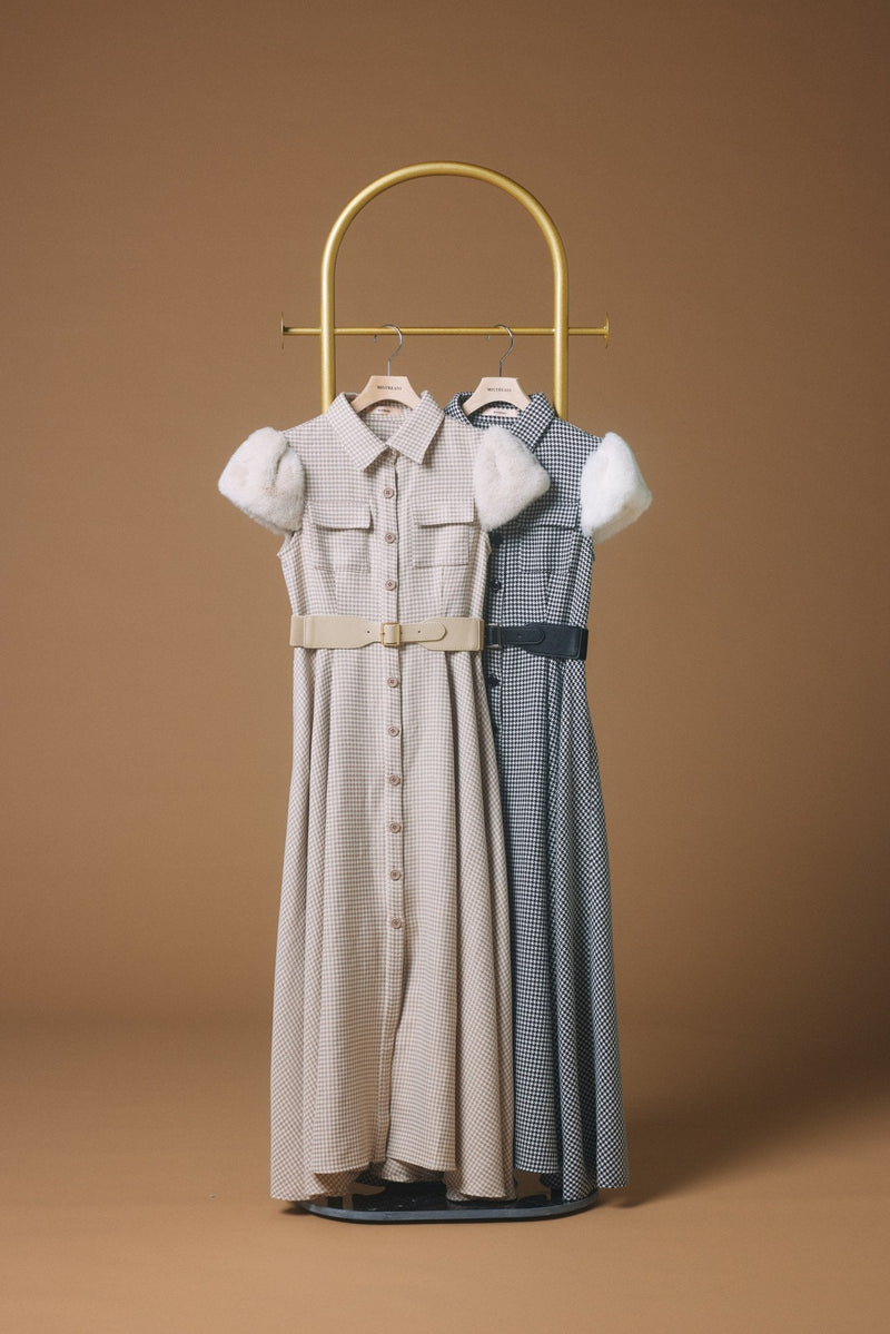 Belt Set Houndstooth shirt Dress