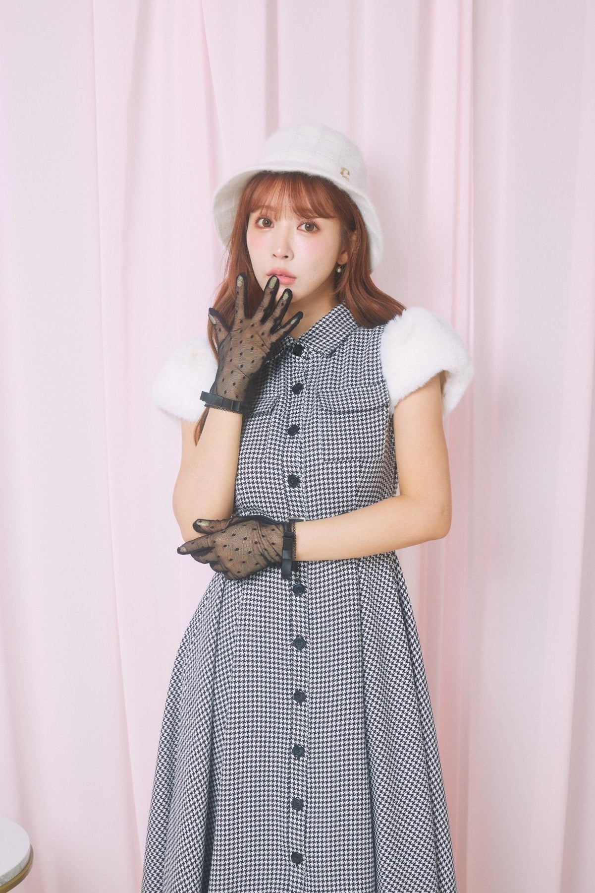 Belt Set Houndstooth shirt Dress