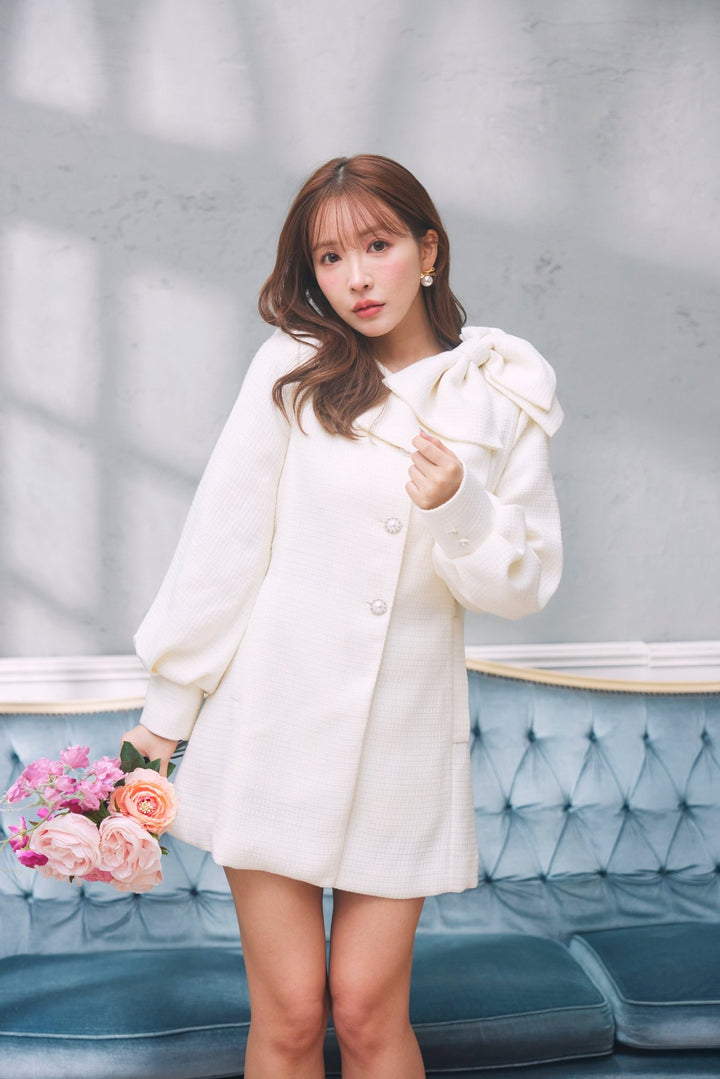 ミストレアス Big Ribbon Collarless Tweed Coat big-ribbon-collarless-tweed-