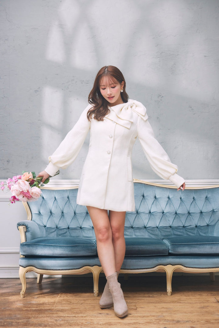 ミストレアス Big Ribbon Collarless Tweed Coat Big Ribbon Collarless Tweed Coat - MISTREASS