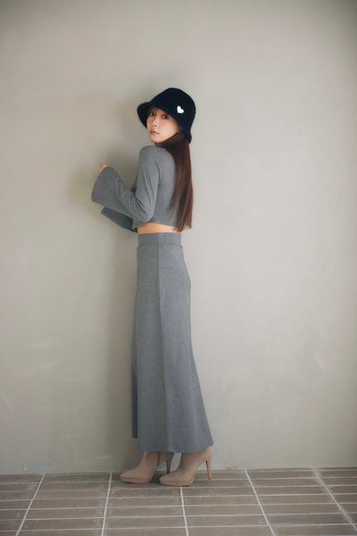 Cut and Sewn High Neck Top & Long Skirt