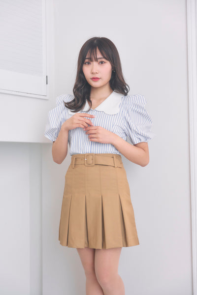 Scalloped Collar Stripe Blouse