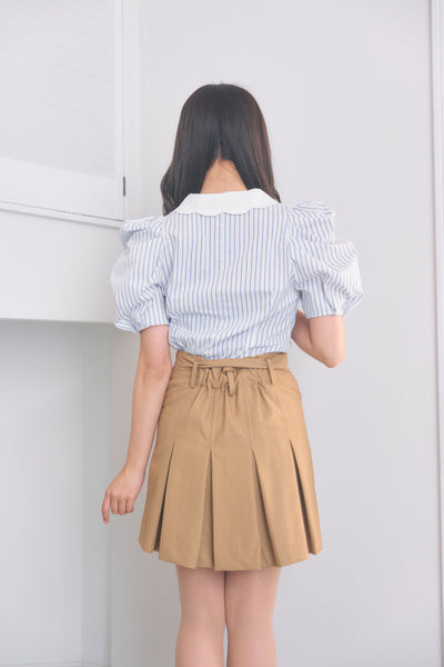 Scalloped Collar Stripe Blouse