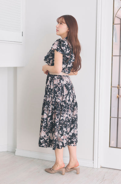 Floral Frill Tiered Shirt Dress