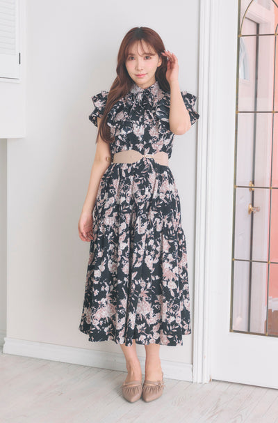 Floral Frill Tiered Shirt Dress