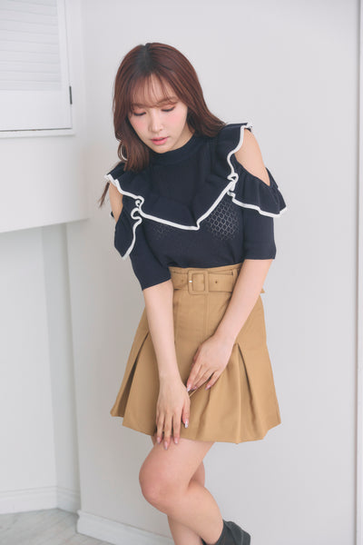 Bycolor Frill Openwork Knit Top