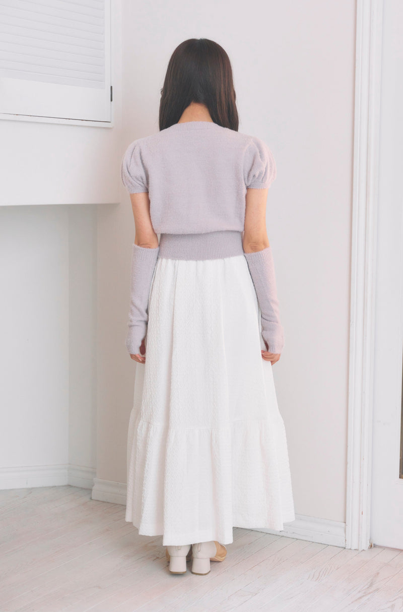 Floating Jacquard Tiered Skirt  Ivory