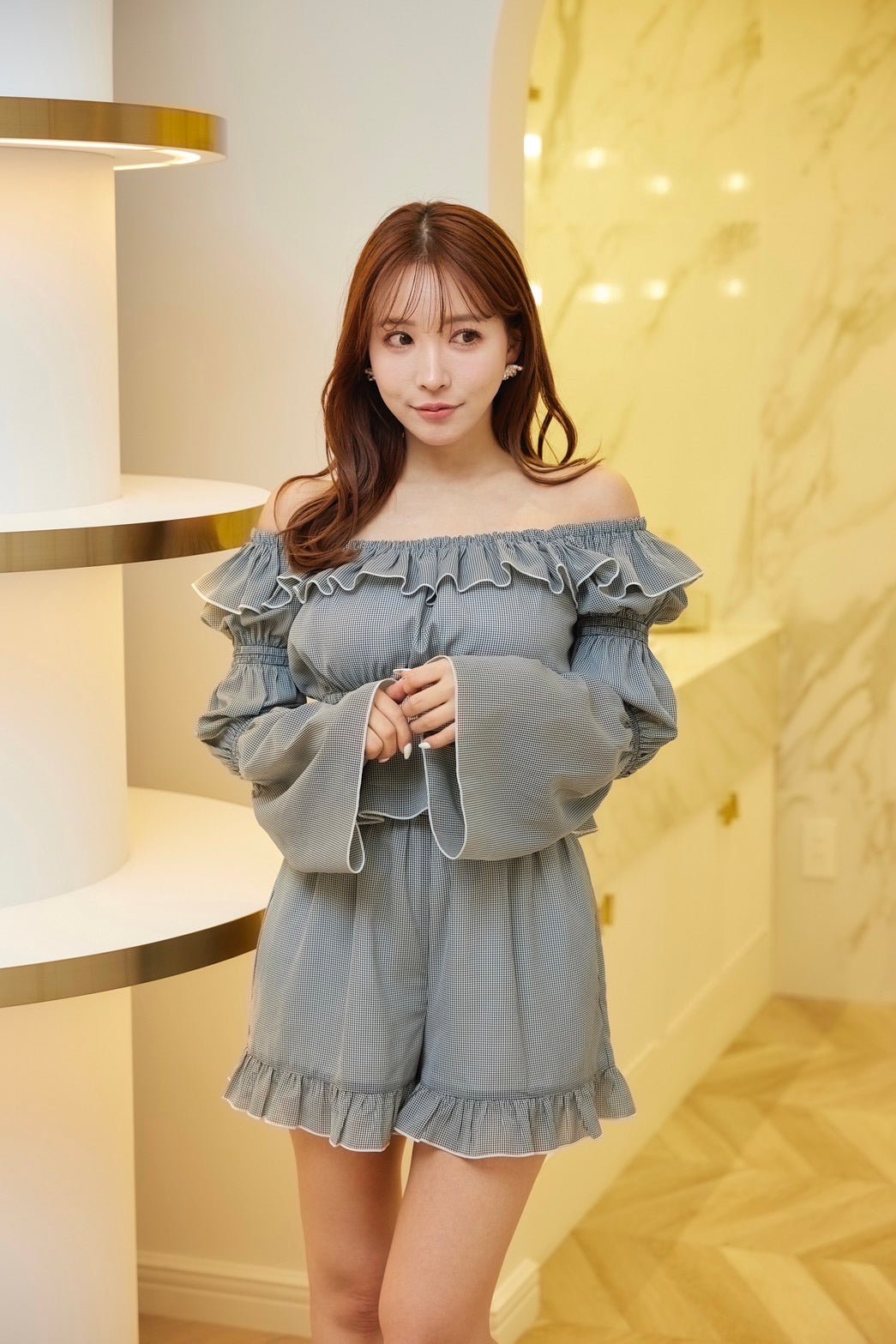 トップス ANDMARY Gather frill set up ANDMARY】Gather frill