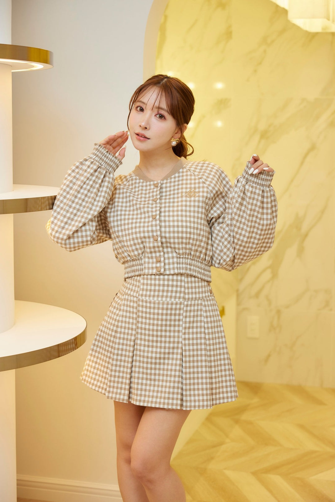 Gingham Check Blouson & Skirt Set - MISTREASS