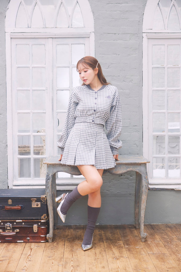 maturita フード付きギンガムチェックコート Gingham Check Blouson & Skirt Set - MISTREASS